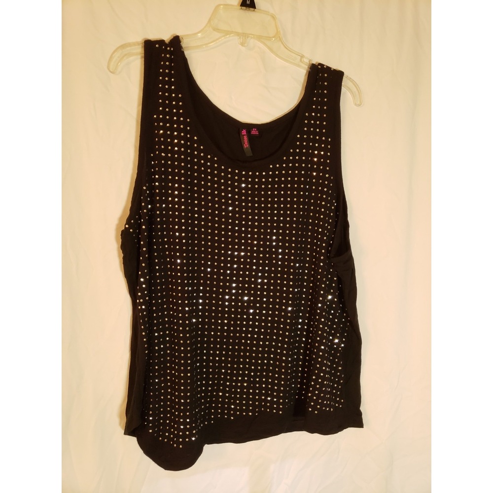 Women's Tatoo Me Sequined Black Tank Top Size 2X